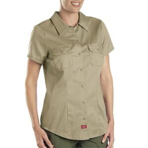 Dickies Woven Twill Short Sleeve Button-Up Work Shirt Khaki Womens Medium NWT